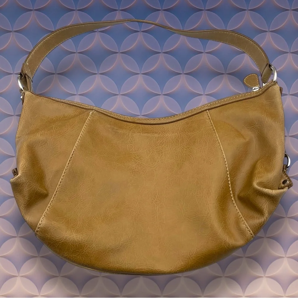 Currency by Helen Welsh Tan Shoulder Hobo Bag with Floral Embellishment